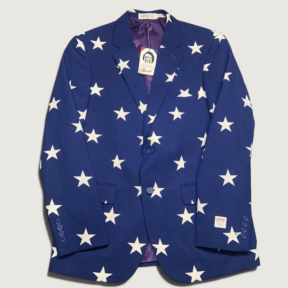 Opposuits American Flag Blue Star Print Blazer Suit Jacket EU50/UK40/US40